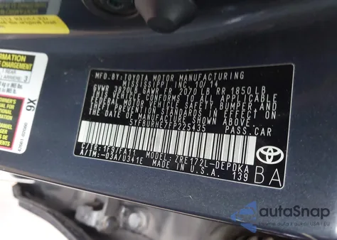 2015 Toyota Corolla L z USA, uszkodzony, nr VIN 5YFBURHE7FP225435